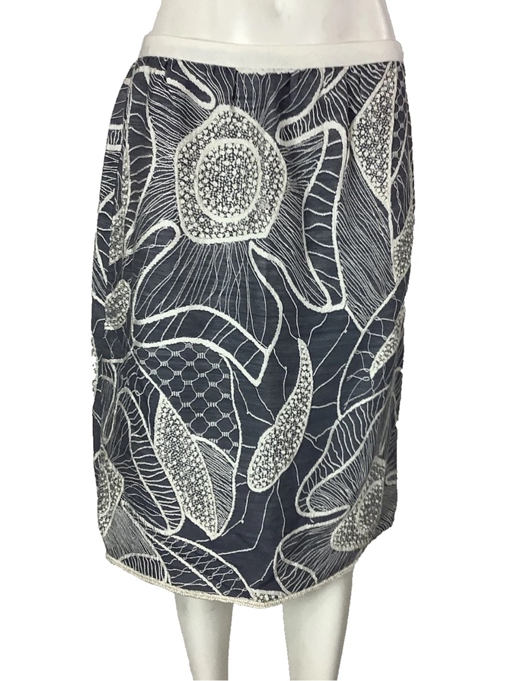 VTG Oscar De La Renta Sz 12 Embroidered Big Petal Floral Straight Skirt Blue